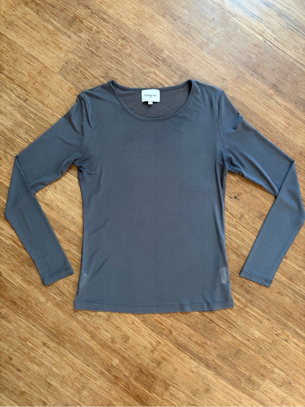 Choklate Paris Grey Sheer Mesh Long Sleeve Crewneck Top - TU / Fits S/M